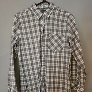 Banana Republic white/grey plaid button down, Size Small
